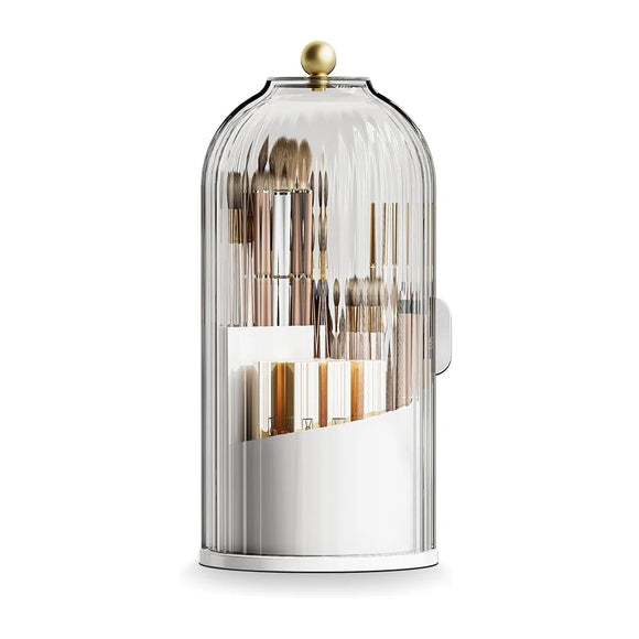 Makeup Brush Holder Organizer with Lid,360 Rotating Clear Dust Proof Makeup Brushes Organizer for Vanity Desktop Bathroom Countertop