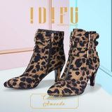 Women'S Pointed Toe Metal Buckle Two Strap Ankle Booties Side Zipper Kitten Heel Dress Classic Short Boots