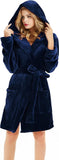 Women Hooded Fleece Robe, Short Plush Robes for Womens with Hood Soft Warm Spa Bathrobe