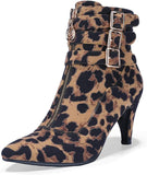 Women'S Pointed Toe Metal Buckle Two Strap Ankle Booties Side Zipper Kitten Heel Dress Classic Short Boots